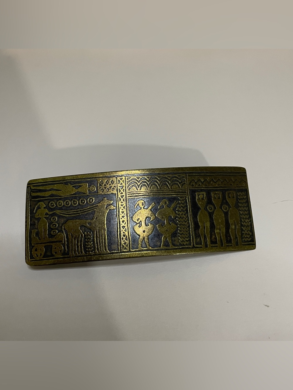Brass hair barrette with Ancient Motif - Gold & Black